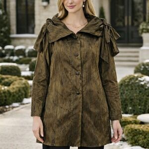 Allie Coosh Textured Jacket Brown Metallic Oversized Coat Chic Luxury Women's S